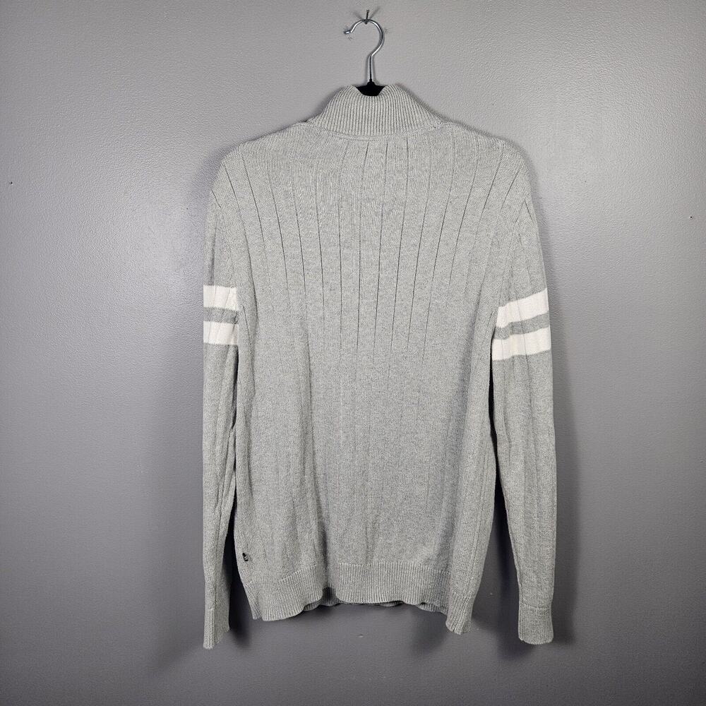 Nautica 1/4 Zip Sweater Double Striped Ribbed Grey W/ White Men's Size L - Picture 2 of 5